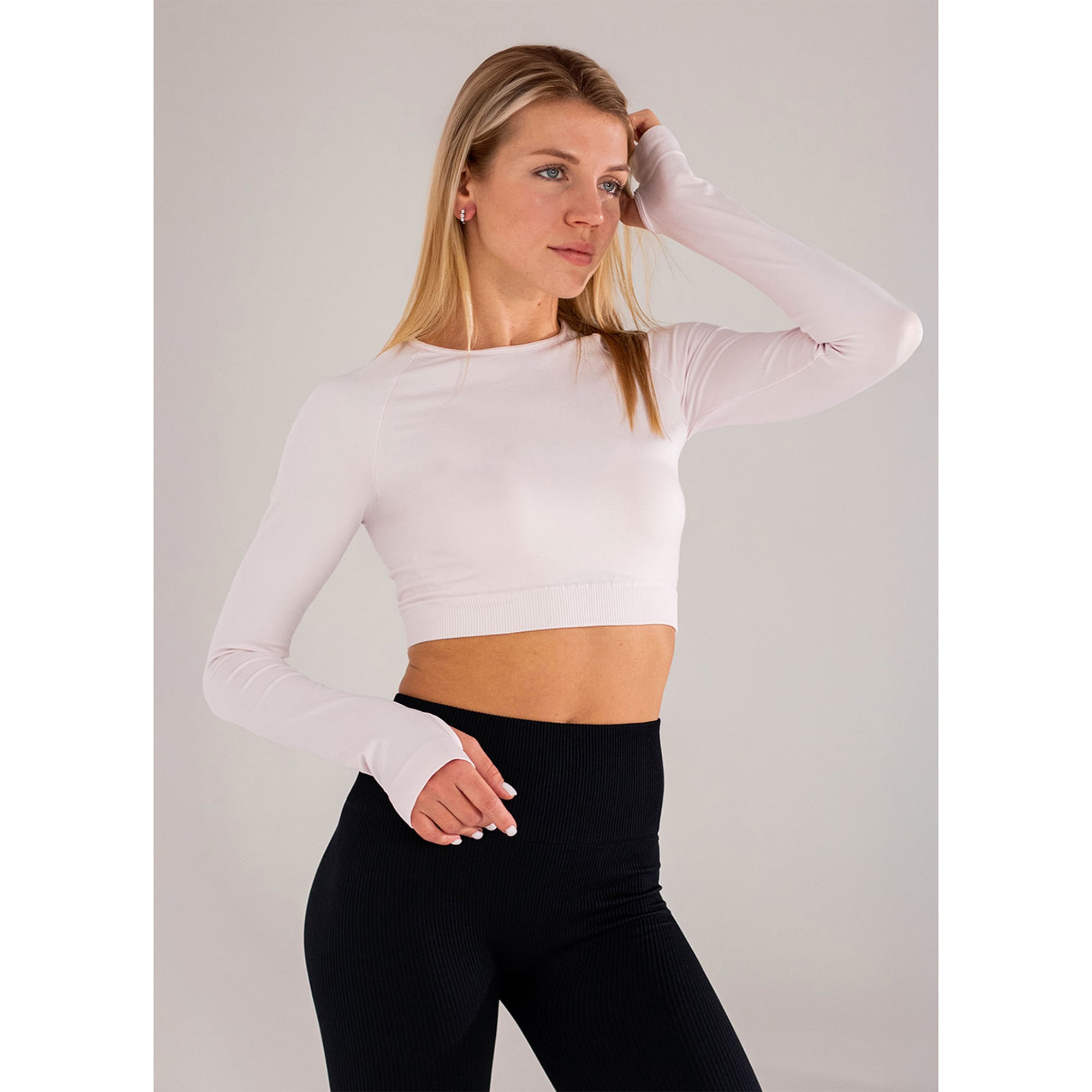 Безшовний кроп-лонгслів жіночий Flexit Flex Longsleeve Active з отворами для пальців, Pink-Primerose Pink, розмір S/M
